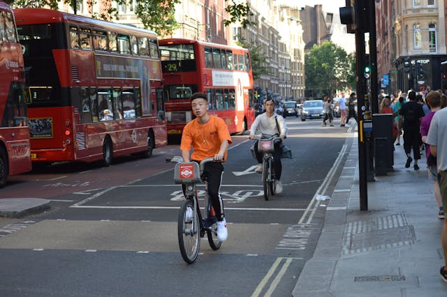 bikers and pedestrians on road