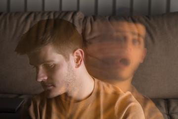 man's face multiple times with low opacity to signify PTSD and mental illness